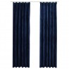 Cortinas blackout c/ ganchos 2 pcs 140x245cm veludo azul escuro 2