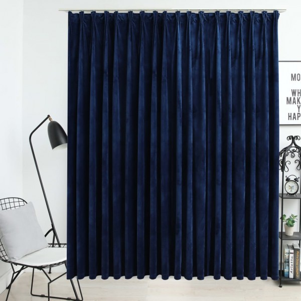 Cortina opaca con ganchos terciopelo azul oscuro 290x245 cm D