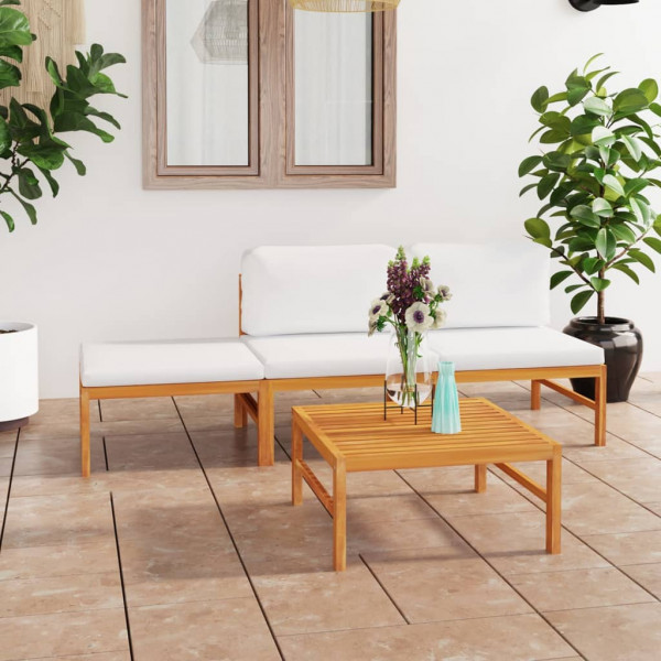 Set de muebles de jardín 4 pzas madera de teca y cojines crema D