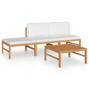 Set de muebles de jardín 4 pzas madera de teca y cojines crema H