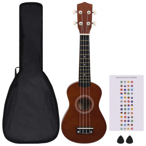 Juego de ukelele soprano para niños con funda madera oscura 21 H