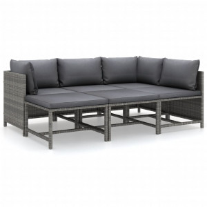 Set de muebles de jardín 6 pzas y cojines ratán sintético gris H