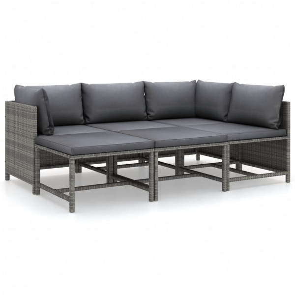 Set de muebles de jardín 6 pzas y cojines ratán sintético gris M 2