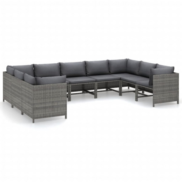 Set de muebles de jardín 9 pzas y cojines ratán sintético gris D