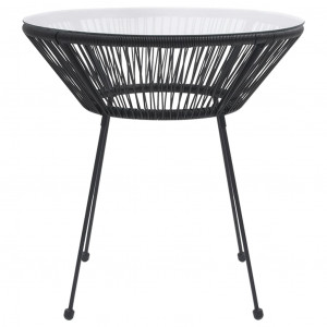 Mesa de comedor de jardín ratán y vidrio negro Ø70x74 cm H