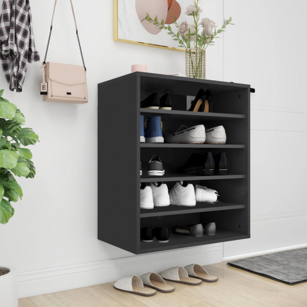 Mueble zapatero de madera contrachapada negro 60x35x70 cm D