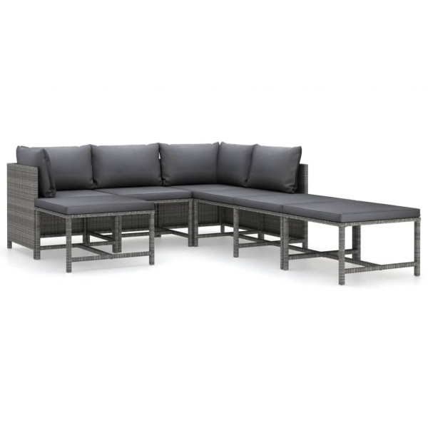 Set de muebles de jardín 7 pzas y cojines ratán sintético gris D