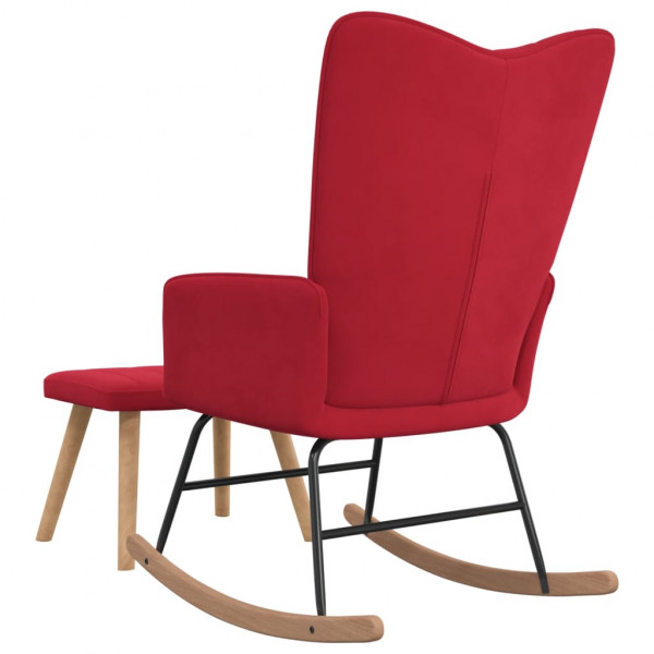 Silla mecedora con reposapiés terciopelo rojo tinto M 5