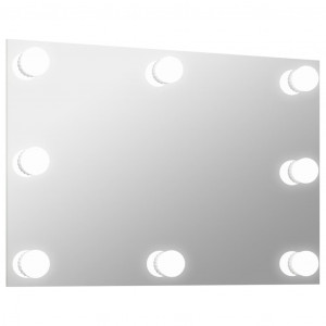 Espejo de pared con luces LED rectangular de vidrio H