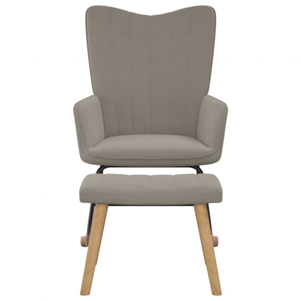 Silla mecedora con reposapiés terciopelo gris claro M 3