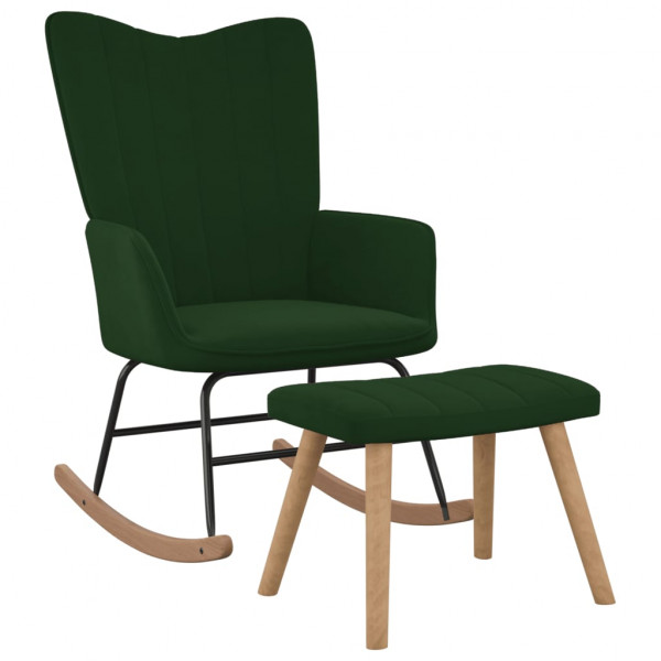 Silla mecedora con reposapiés terciopelo verde oscuro D