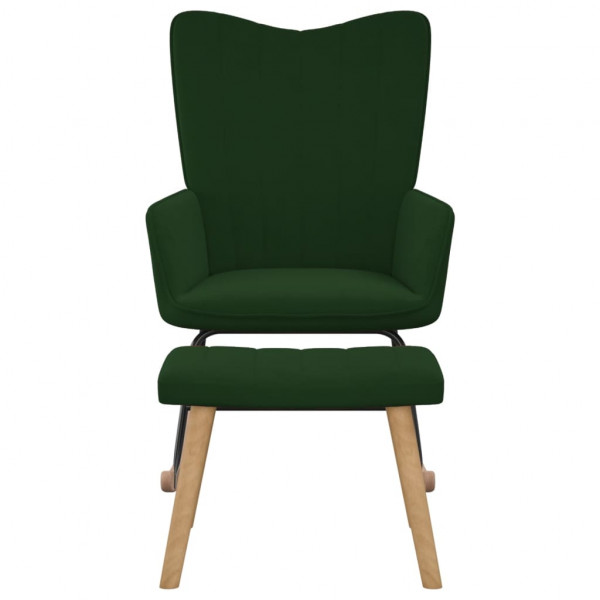 Silla mecedora con reposapiés terciopelo verde oscuro M 3
