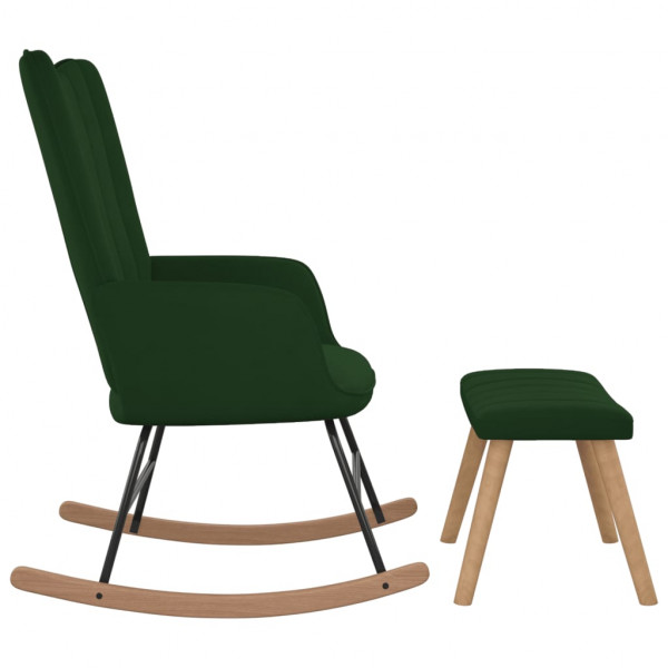 Silla mecedora con reposapiés terciopelo verde oscuro M 4