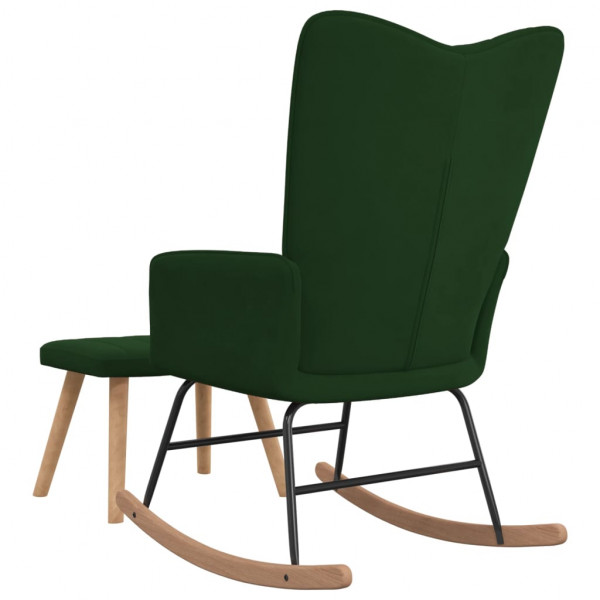 Silla mecedora con reposapiés terciopelo verde oscuro M 5