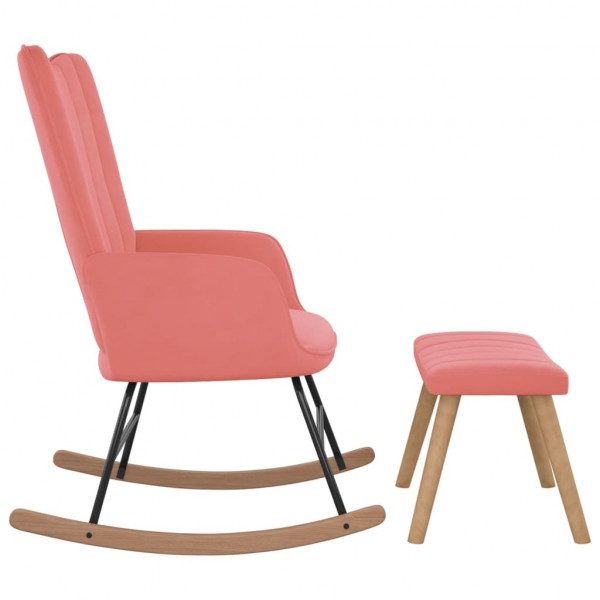 Silla mecedora con reposapiés terciopelo rosa M 4