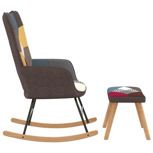 Silla mecedora con reposapiés tela patchwork M 3