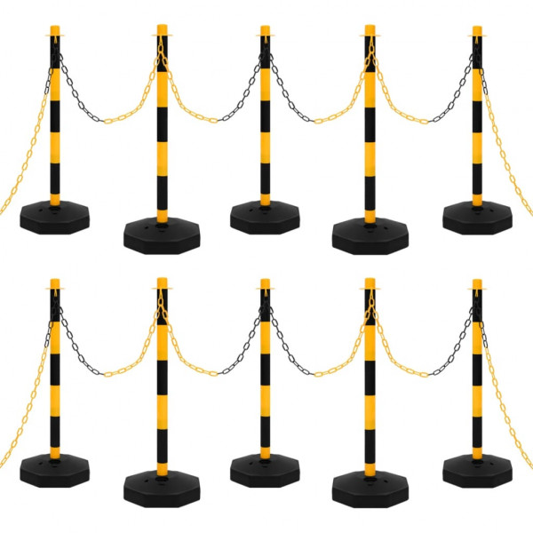 Juego de barrera con postes y cadena plástico 10 m D