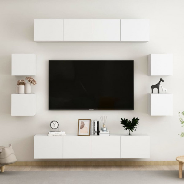 Set de mueble para TV de 8 piezas madera contrachapada blanco D