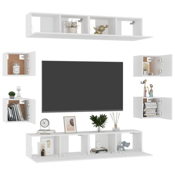 Set de mueble para TV de 8 piezas madera contrachapada blanco M 3