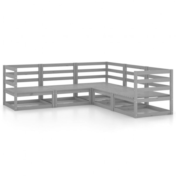 Muebles de jardín 5 piezas gris madera de pino maciza D
