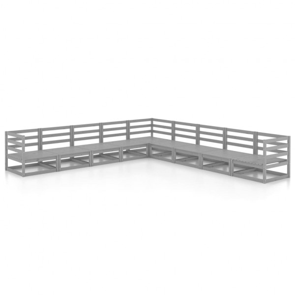 Juego de muebles de jardín 9 pzas y cojines gris madera pino D
