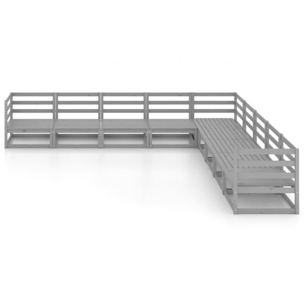 Juego de muebles de jardín 9 pzas y cojines gris madera pino M 2
