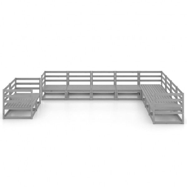 Muebles de jardín 10 piezas gris madera de pino maciza M 2