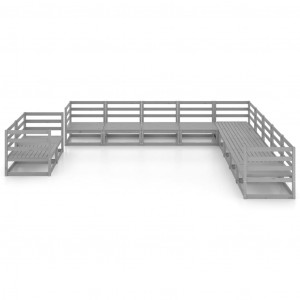 11 pcs conjunto lounge de jardim pinho maciço cinzento H