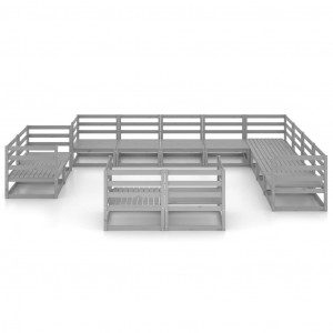 Muebles de jardín 12 piezas gris madera de pino maciza H