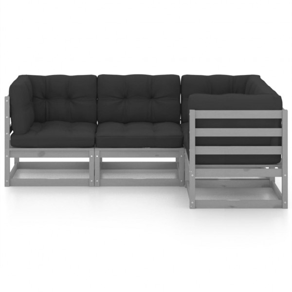 4 pcs conjunto lounge de jardim c/ almofadões pinho maciço M 2