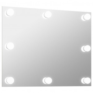 Espejo de pared sin marco con luces LED rectangular de vidrio H