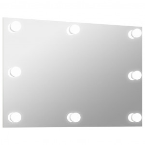Espejo de pared sin marco con luces LED rectangular de vidrio H