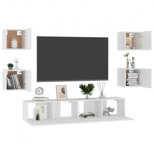 Set de muebles de salón TV 6 piezas madera de ingeniería blanco M 3