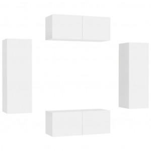 4 pcs conjunto de móveis de TV derivados de madeira branco H