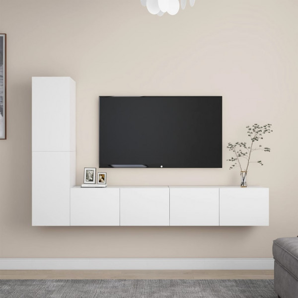 Juego de mueble para TV de 4 piezas aglomerado blanco D