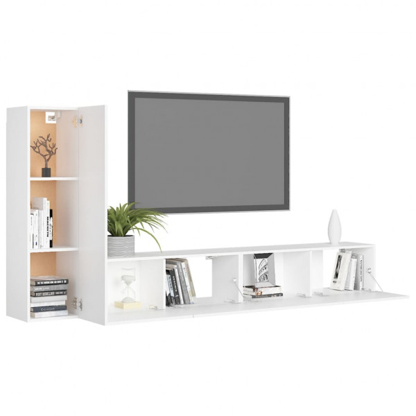3 pcs conjunto de móveis de TV derivados de madeira branco M 3