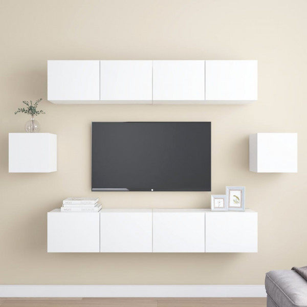 6 pcs conjunto de móveis de TV derivados de madeira branco D