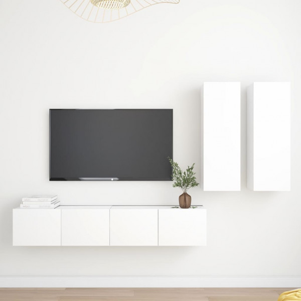 4 pcs conjunto de móveis de TV derivados de madeira branco D