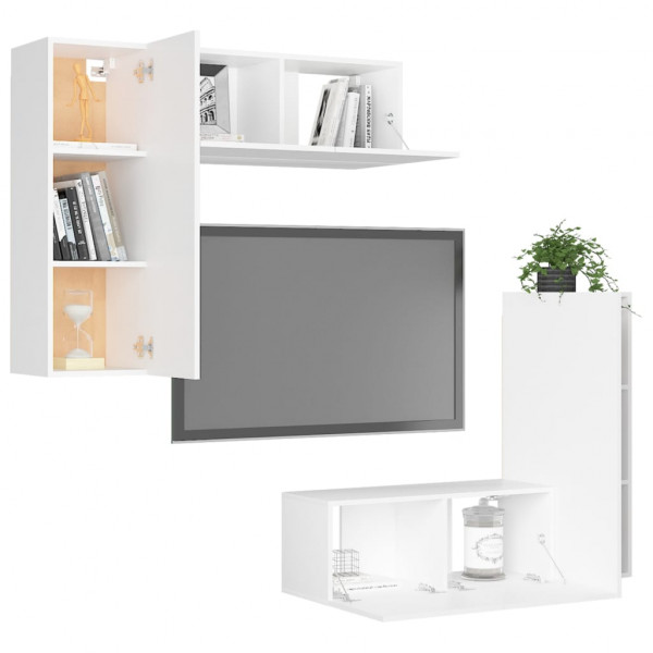 4 pcs conjunto de móveis de TV derivados de madeira branco M 3