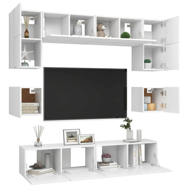 Juego de mueble para TV de 8 piezas aglomerado blanco M 3