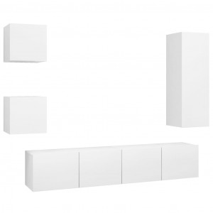 5 pcs conjunto de móveis de TV derivados de madeira branco H