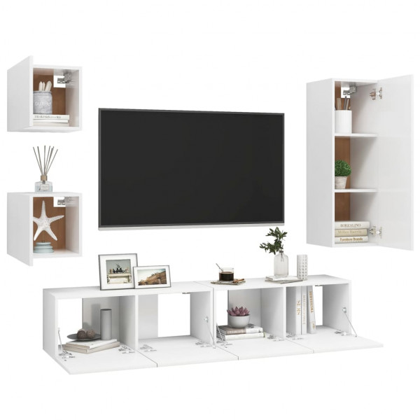 Set de muebles de salón TV 5 piezas madera de ingeniería blanco M 3