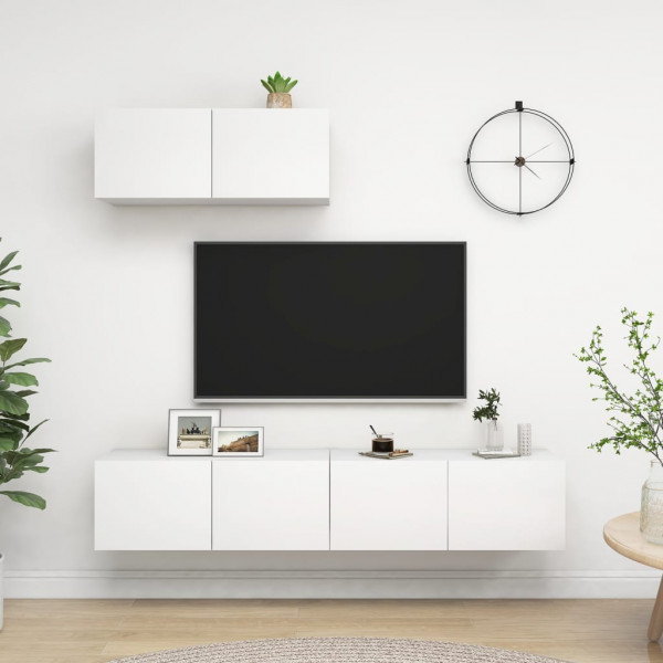 Mueble de TV 3 piezas de madera contrachapada blanco D