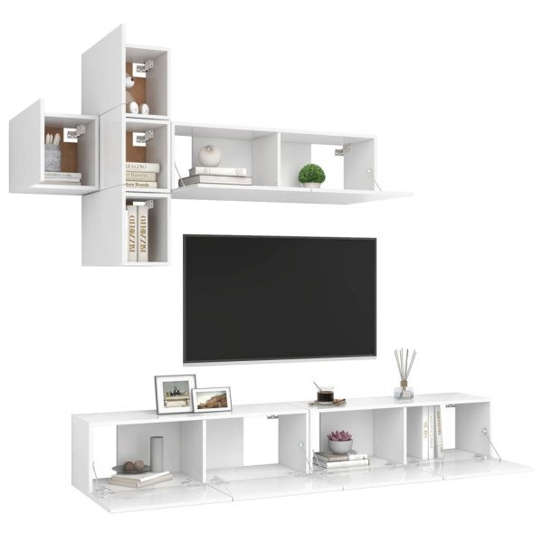 7 pcs conjunto de móveis de TV contraplacado branco M 3