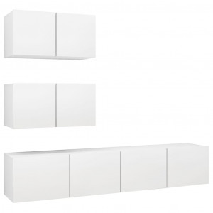 4 pcs conjunto de móveis de TV derivados de madeira branco H