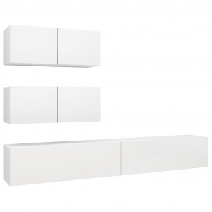 Set de muebles de salón TV 4 piezas madera de ingeniería blanco H