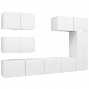 6 pcs conjunto de móveis de TV derivados de madeira branco H