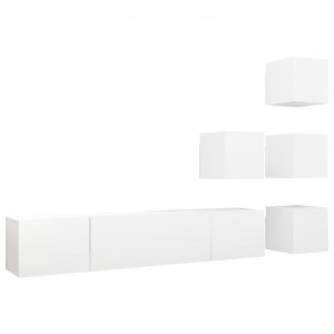 6 pcs conjunto de móveis de TV contraplacado branco H