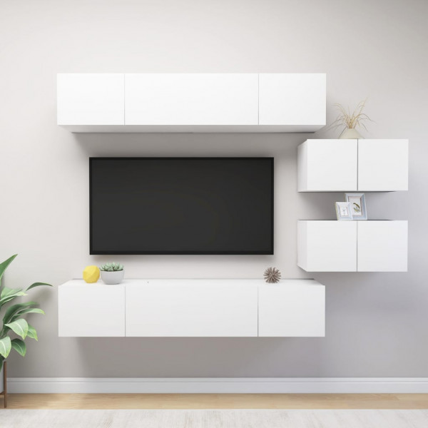 Juego de mueble para TV de 6 piezas aglomerado blanco D