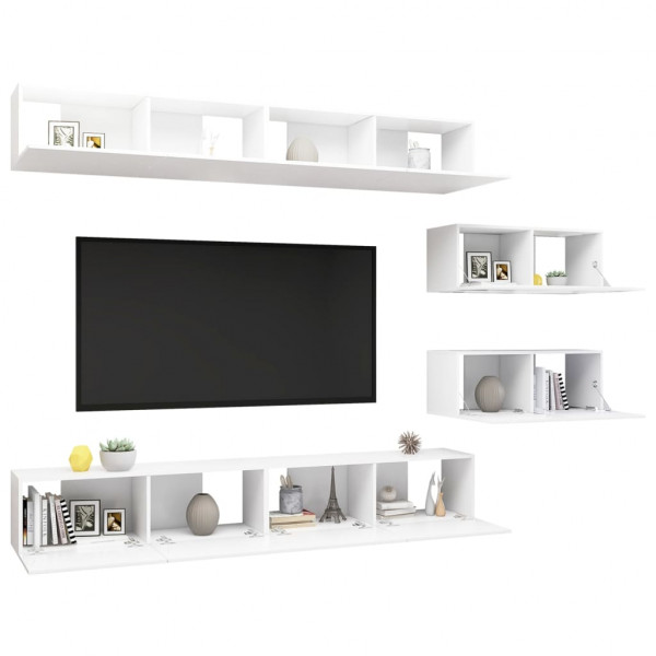 6 pcs conjunto de móveis de TV derivados de madeira branco M 3